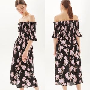 Topshop Floral Shirred Bardot Dress